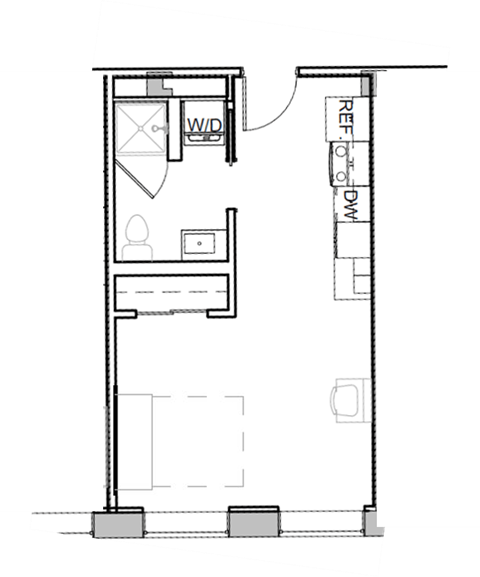 Floor plan for studio, 1 bath, 337 sqft